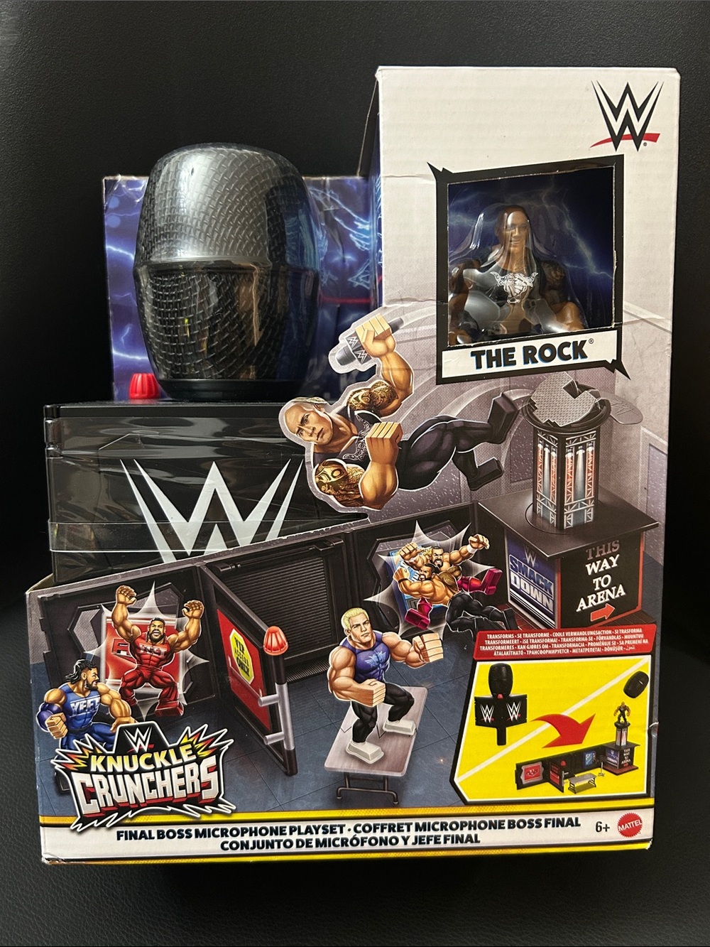 BNIB 🆕 Mattel WWE Knuckle Crunchers Final Boss Microphone Playset - The Rock